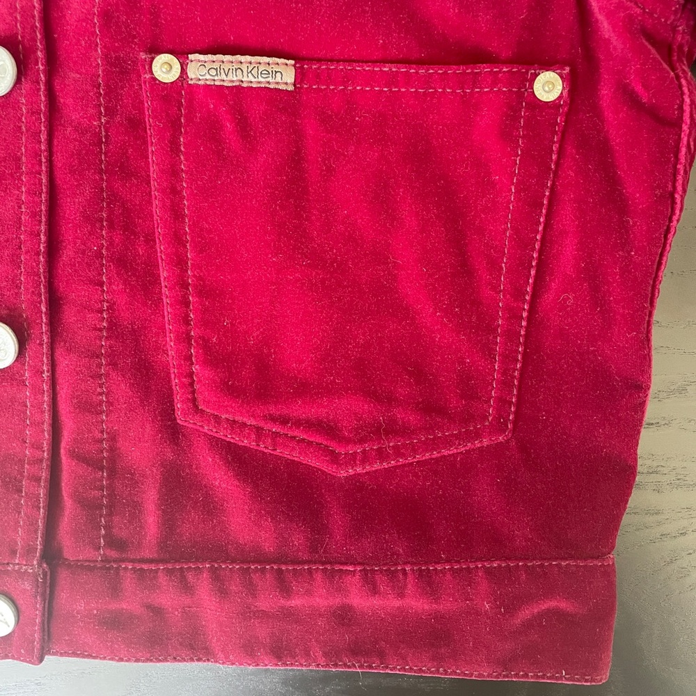 CK CALVIN KLEIN JEANS 90's RED VELVETEEN CROPPED TRUCKER JACKET |  SUPER RARE - Picture 6 of 14